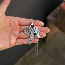 Load image into Gallery viewer, Emerald Rose Variscite Thunderbird + Feather Reworked Necklace