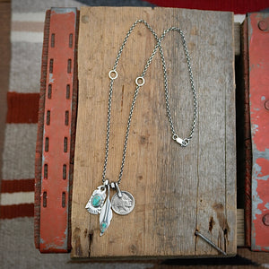 Royston turquoise Thunderbird + Feather Reworked Necklace
