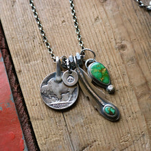 Load image into Gallery viewer, Sonoran Mountain turquoise Feather + Pendant Reworked Necklace