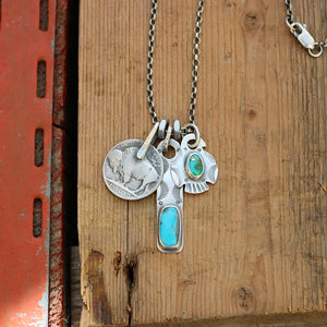 Sonoran Mountain turquoise Thunderbird + Nacozari turquoise Bar Pendant Reworked Necklace
