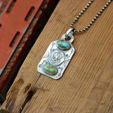 Load image into Gallery viewer, Pilot Mountain turquoise + Sterling Silver Skull Dog Tag Necklace