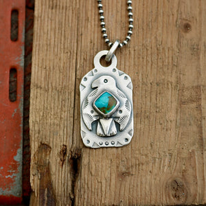 Sterling Silver Thunderbird with Bandits Mine turquoise Dog Tag Necklace