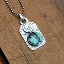 Load image into Gallery viewer, Rose Emerald Variscite + Sterling Silver Skull Dog Tag Necklace