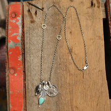 Load image into Gallery viewer, White Buffalo Pendant + Pilot Mountain Turquoise Feather Pendant Reworked Necklace