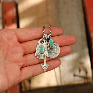Kingman turquoise Nickel + Thunderbird Reworked Necklace
