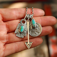 Load image into Gallery viewer, Kingman turquoise Nickel + Thunderbird Reworked Necklace