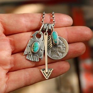 Kingman turquoise Nickel + Thunderbird Reworked Necklace