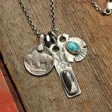 Load image into Gallery viewer, White Buffalo Bar Pendant + Sierra Bella Turquoise Thunderbird Reworked Necklace
