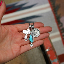Load image into Gallery viewer, Vintage Sterling Silver Snoopy pendant + Blue Moon turquoise Pendant Reworked Necklace