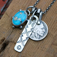 Load image into Gallery viewer, Blue Bird turquoise Pendant + Bar Pendant Reworked Necklace