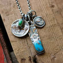 Load image into Gallery viewer, Nacozari turquoise Bar Pendant + Sterling Skull Pendant Reworked Necklace
