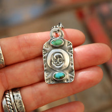 Load image into Gallery viewer, Sonoran Mountain Turquoise + Skull Dog Tag Necklace
