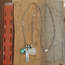 Load image into Gallery viewer, Rose Emerald Variscite Pendant + Thunderbird Bar Pendant Reworked Necklace