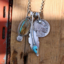 Load image into Gallery viewer, Royston Turquoise Pendant + Sierra Bella Feather Pendant Reworked Necklace