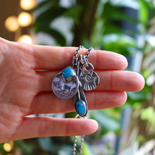 Load image into Gallery viewer, Blue Bird turquoise Feather Pendant + Thunderbird Reworked Necklace