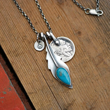 Load image into Gallery viewer, Nacozari Turquoise Feather + Nickel Reworked Necklace