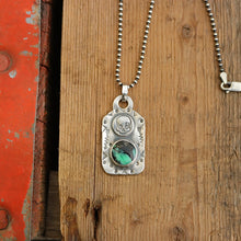 Load image into Gallery viewer, Rose Emerald Variscite + Sterling Silver Skull Dog Tag Necklace