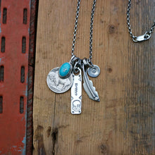 Load image into Gallery viewer, Nacozari turquoise + Buffalo Nickel with Bar Pendant Reworked Necklace