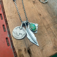 Load image into Gallery viewer, Sonoran Mountain turquoise Pendant + Feather Pendant Reworked Necklace