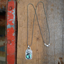 Load image into Gallery viewer, Rose Emerald Variscite + Sterling Silver Skull Dog Tag Necklace