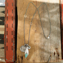 Load image into Gallery viewer, Pilot Mountain Turquoise Feather + Buffalo Nickel Reworked Necklace