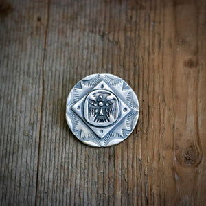 Round Sterling Silver Thunderbird Pin