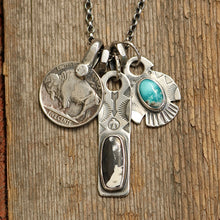 Load image into Gallery viewer, White Buffalo Bar Pendant + Sierra Bella Turquoise Thunderbird Reworked Necklace