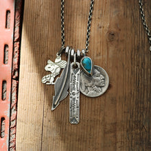 Load image into Gallery viewer, Vintage Snoopy pendant with Bandits Mine turquoise  + 1923 Nickel Reworked Necklace