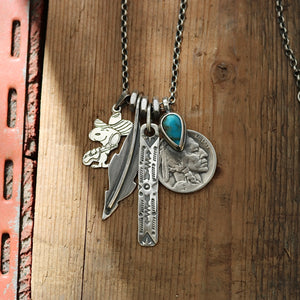 Vintage Snoopy pendant with Bandits Mine turquoise  + 1923 Nickel Reworked Necklace