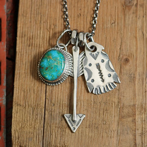 Sonoran Mountain turquoise Pendant + Sterling Silver Thunderbird Reworked Necklace