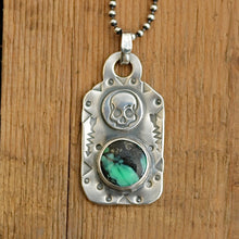 Load image into Gallery viewer, Rose Emerald Variscite + Sterling Silver Skull Dog Tag Necklace