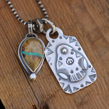 Load image into Gallery viewer, Sterling Silver Thunderbird Dog Tag + Royston Ribbon Turquoise Necklace