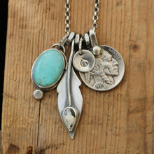 Load image into Gallery viewer, Pilot Mountain Turquoise Pendant + White Buffalo Feather Pendant Reworked Necklace
