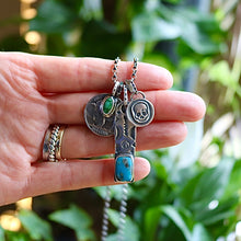 Load image into Gallery viewer, Nacozari turquoise Bar Pendant + Sterling Skull Pendant Reworked Necklace