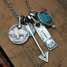 Load image into Gallery viewer, Apache Nugget turquoise Pendant + Buffalo Nickel Reworked Necklace