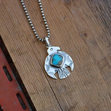Load image into Gallery viewer, Sterling Silver Thunderbird with Bandits Mine turquoise pendant Necklace