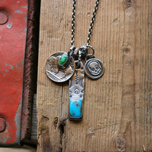 Load image into Gallery viewer, Nacozari turquoise Bar Pendant + Sterling Skull Pendant Reworked Necklace