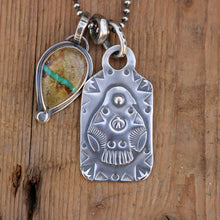 Load image into Gallery viewer, Sterling Silver Thunderbird Dog Tag + Royston Ribbon Turquoise Necklace