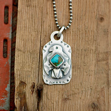 Load image into Gallery viewer, Sterling Silver Thunderbird with Bandits Mine turquoise Dog Tag Necklace