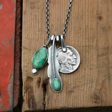 Load image into Gallery viewer, Sonoran Mountain turquoise Feather Pendant + Nickel Reworked Necklace