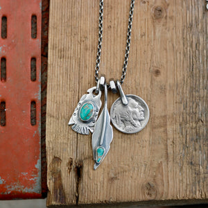 Royston turquoise Thunderbird + Feather Reworked Necklace