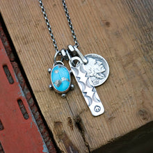 Load image into Gallery viewer, Blue Bird turquoise Pendant + Bar Pendant Reworked Necklace