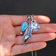 Load image into Gallery viewer, White Buffalo Feather Pendant + Sierra Bella Turquoise Pendant Reworked Necklace