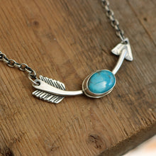 Load image into Gallery viewer, Sterling Silver + Nacozari Turquoise Arrow Necklace