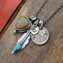 Load image into Gallery viewer, Royston Ribbon Turquoise Pendant + Sierra Bella Feather Reworked Necklace