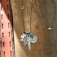 Load image into Gallery viewer, Vintage Snoopy pendant with Bandits Mine turquoise  + 1923 Nickel Reworked Necklace