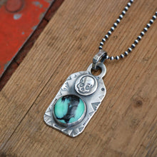 Load image into Gallery viewer, Rose Emerald Variscite + Sterling Silver Skull Dog Tag Necklace