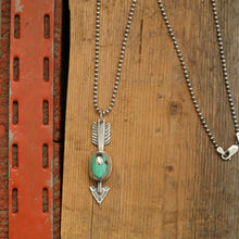 Load image into Gallery viewer, Sterling Silver + Nacozari Turquoise with Pyrite Arrow Necklace