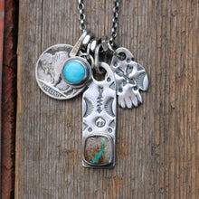 Load image into Gallery viewer, Royston Ribbon turquoise Bar Pendant + Thunderbird Reworked Necklace