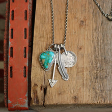 Load image into Gallery viewer, Sonoran Mountain turquoise Pendant + Feather Reworked Necklace